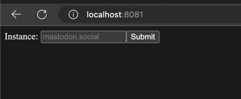 A simple HTML form with the label 'Instance', a text input, and a submit button